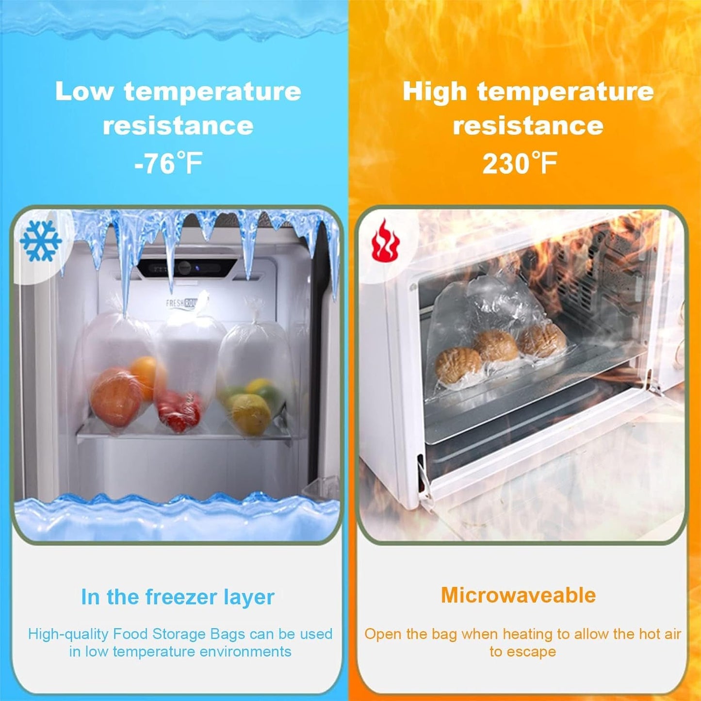 RyhamPaper Food Storage Bags, 12 x 16 Plastic Produce Bag on a Roll Fruits, Vegetable, Bread, Food Storage Clear Bags, 350 Bags/Roll, 4 Roll (Pack of 4)