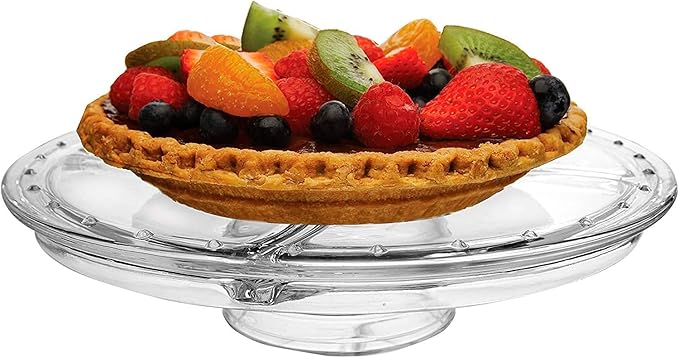 JOEY'Z Extra Large (12") 6 in 1 Acrylic Cake Stand with Dome Lid Multifunctional Serving Platter and Plate, Salad Bowl/Veggie Platter/Punch Bowl/Desert Platter/Chips & Dip - BPA Free
