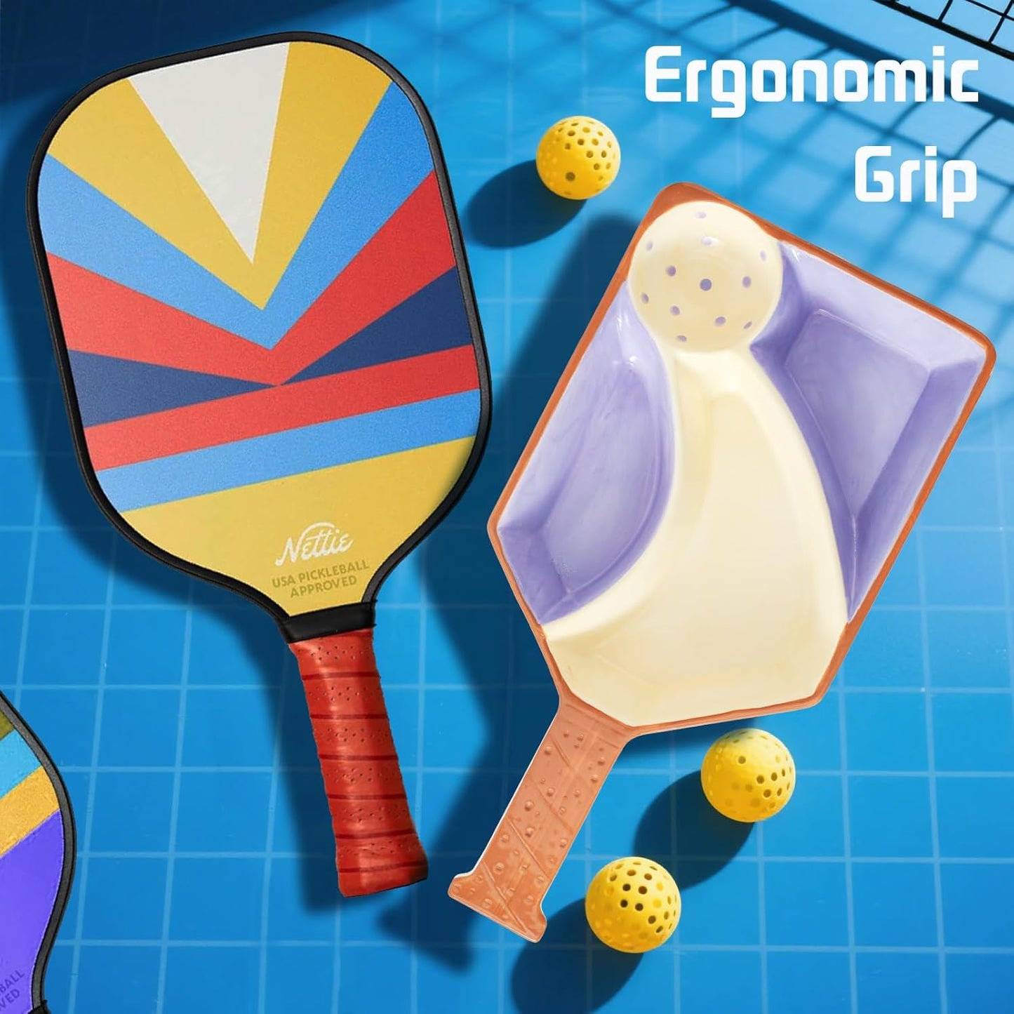 Pickleball Party Platter - Fun Paddle-Shaped Ceramic Tray with Snack Sections - Perfect Serving Dish for Pickleball Lovers display trays (Purple)