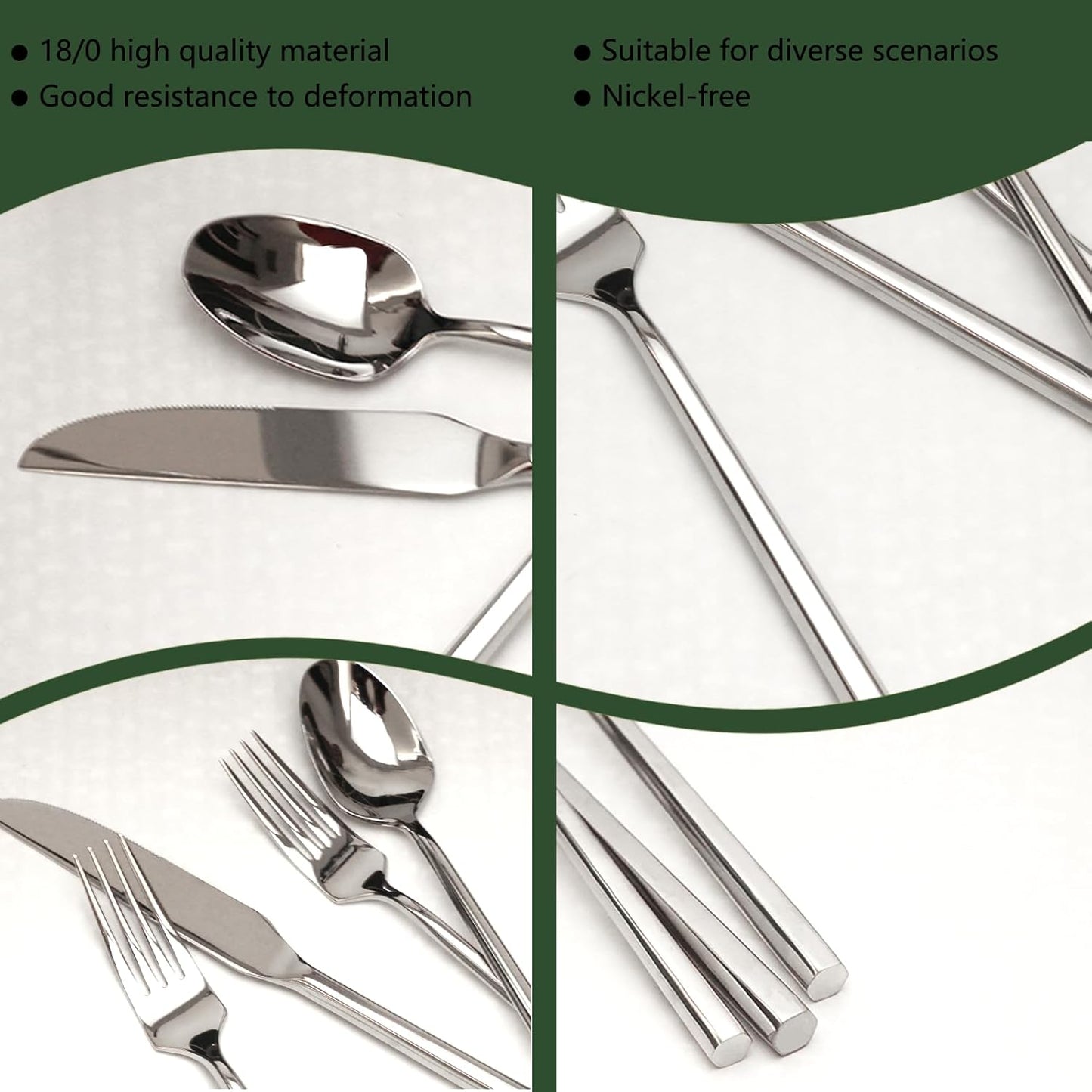 18/10 20-Piece Silverware Set, Hexagonal Flatware Set Stainless Steel, Modern Cutlery Set, Service for 4, Mirror Finish Dishwasher Safe