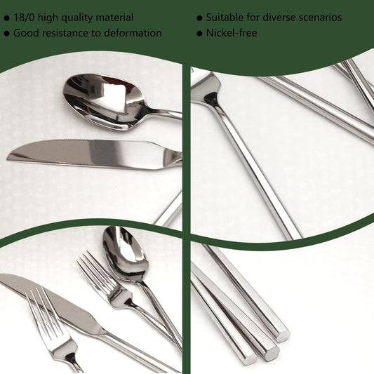 18/10 20-Piece Silverware Set, Hexagonal Flatware Set Stainless Steel, Modern Cutlery Set, Service for 4, Mirror Finish Dishwasher Safe
