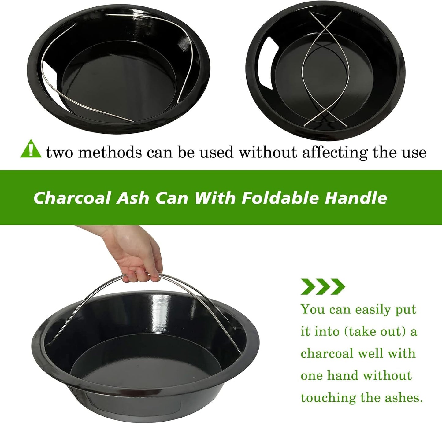 KAMaster Ash Can with Handle for XLarge Big Green Egg,Charcoal Ash Collector Must Haves Big Green Eggs Accessories Carbon Steel Ash Pot with Enamel Coating Steel Folding Handle Kamado Ash Basket