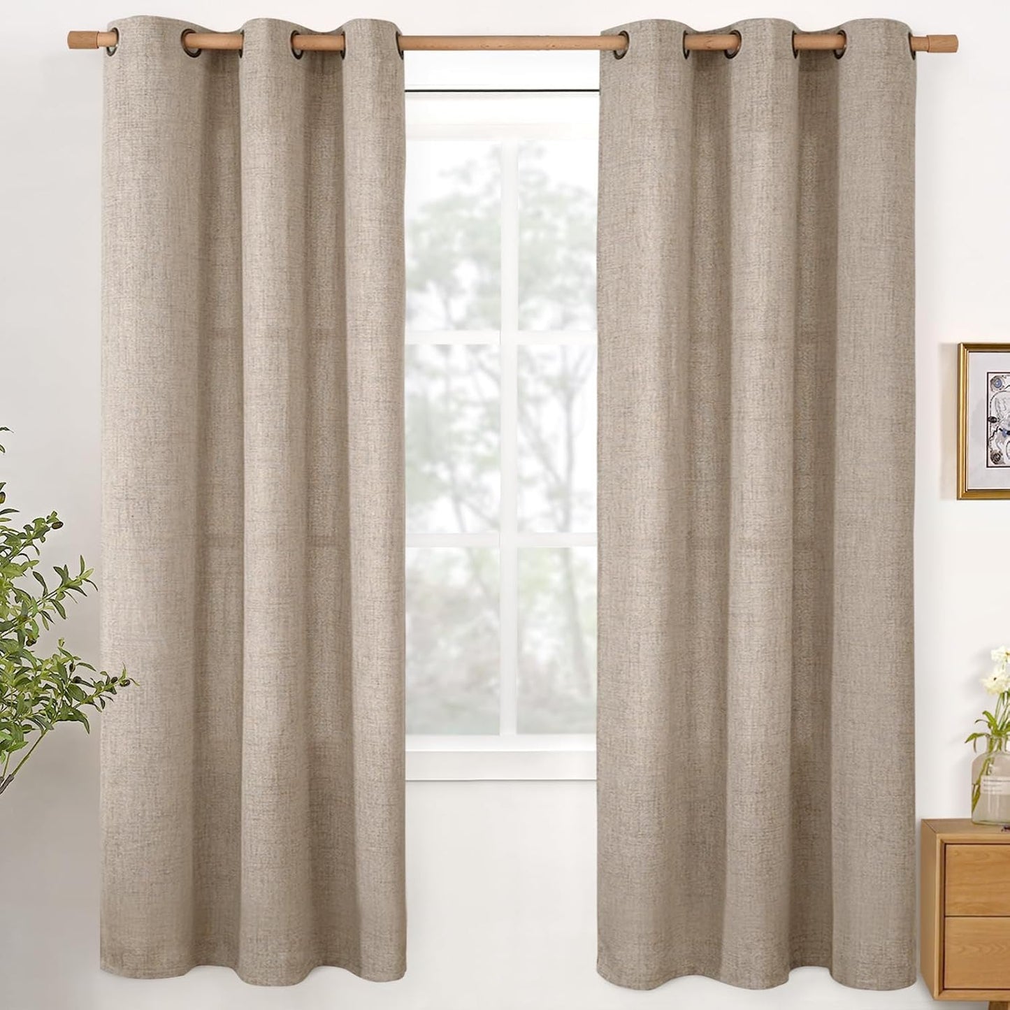 YoungsTex Dark Oatmeal Linen Semi Sheer Curtains 72 Inch Length for Living Room, Light Filtering Window Drapes with Bronze Grommet Privacy for Bedroom Farmhouse, 42 x 72 Inch, 2 Panels