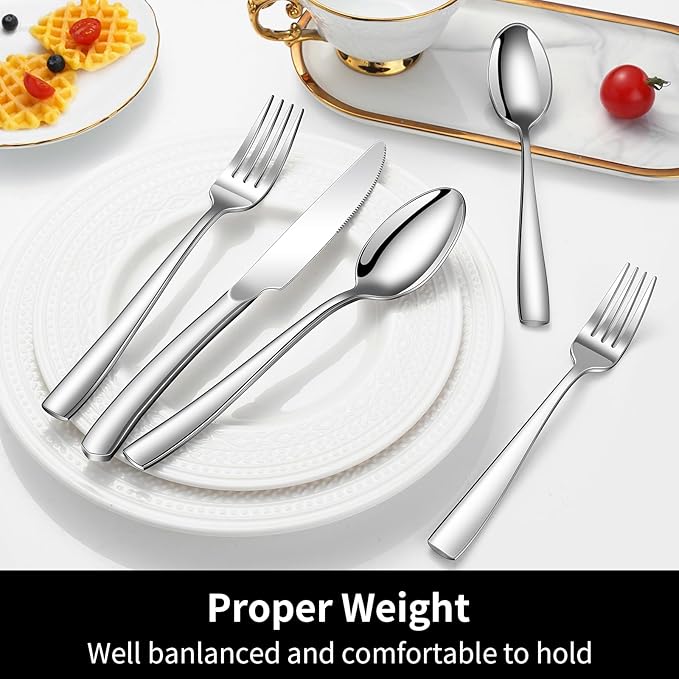 20-Piece Silverware Set, Heavy Duty Stainless Steel Flatware Set Service for 4, Modern Design Cutlery Utensil Sets, Dinner Fork Knife Spoon Eating Tableware Sets for Home, Dishwasher Safe