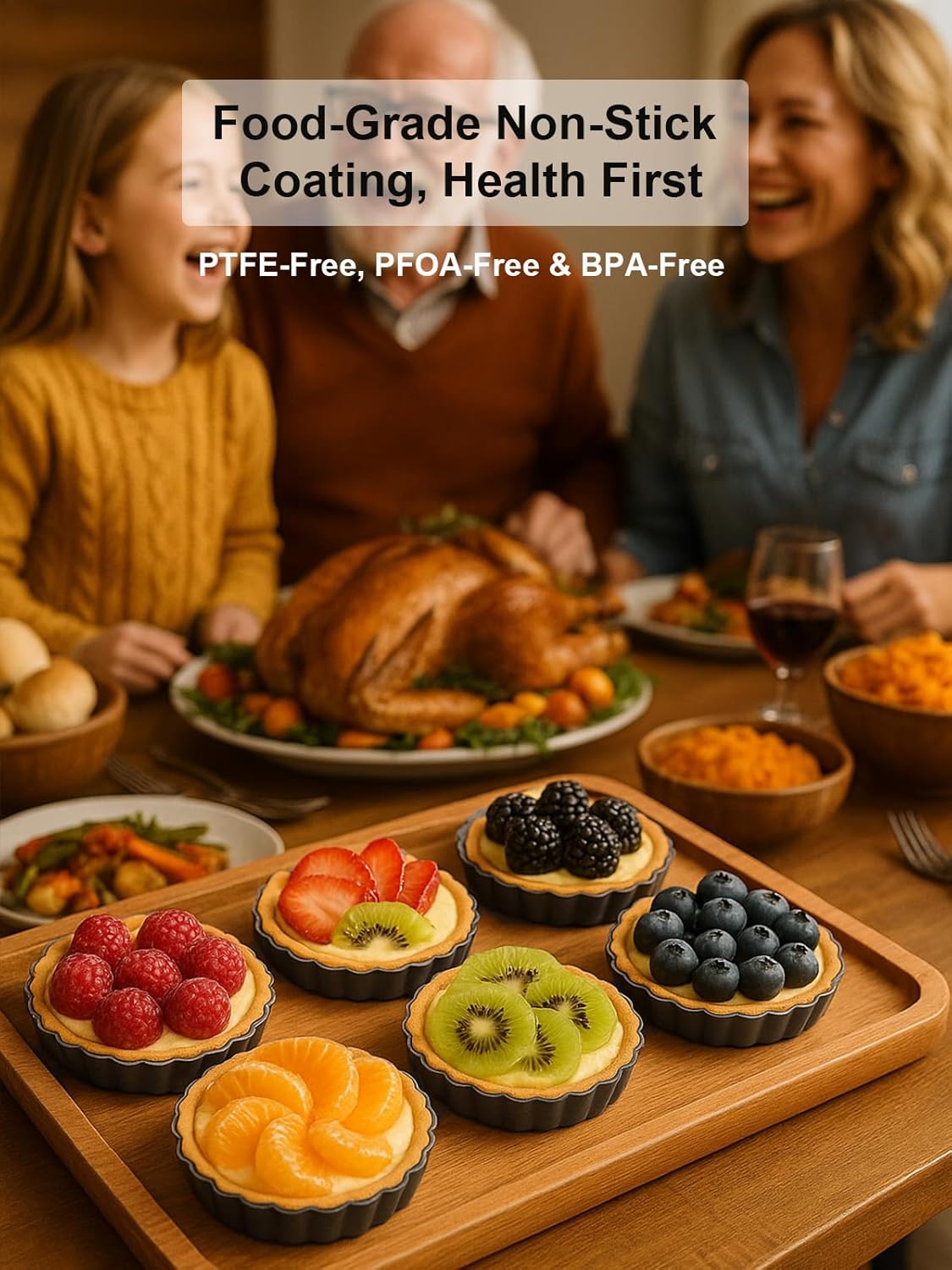 4 Inch Mini Quiche Pans Black 6 Pack. Egg Tart Molds w/Removable Bottom, Non-Stick Coating, Rugged Carbon Steel for Small Tart Quiche Pie Making. Gift for Women Christmas Thanksgiving Festival