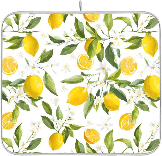 Lemon Leaf Dish Drying Mat for Kitchen Counter Absorbent Dish Drainer Mats Drying Pads 16"x18"