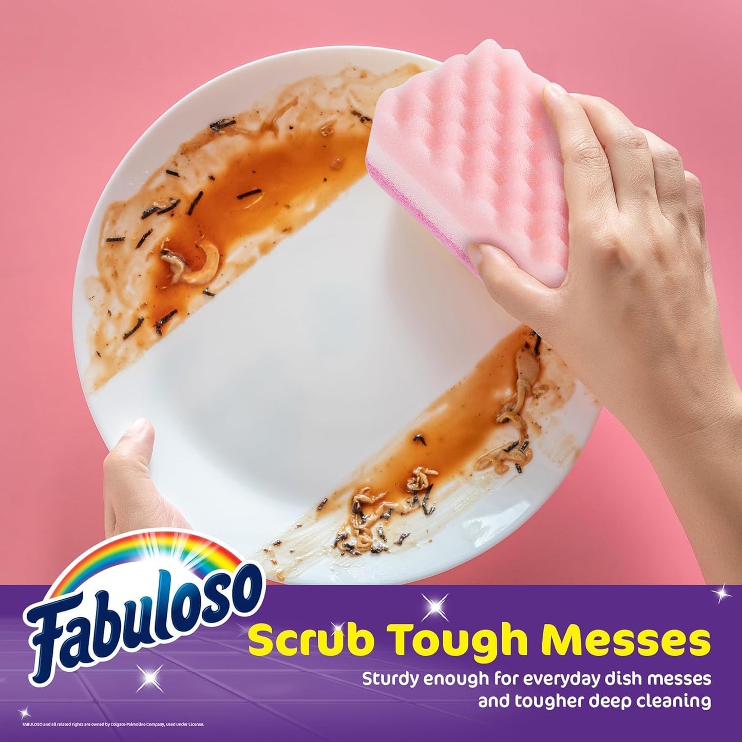 Fabuloso Sponges, Rainbow - Scratch-Free Scrubber for Dishes and Surfaces - Dishwashing Sponge for Bold and Bright Cleaning Experience, 4 Count - 2 Pack