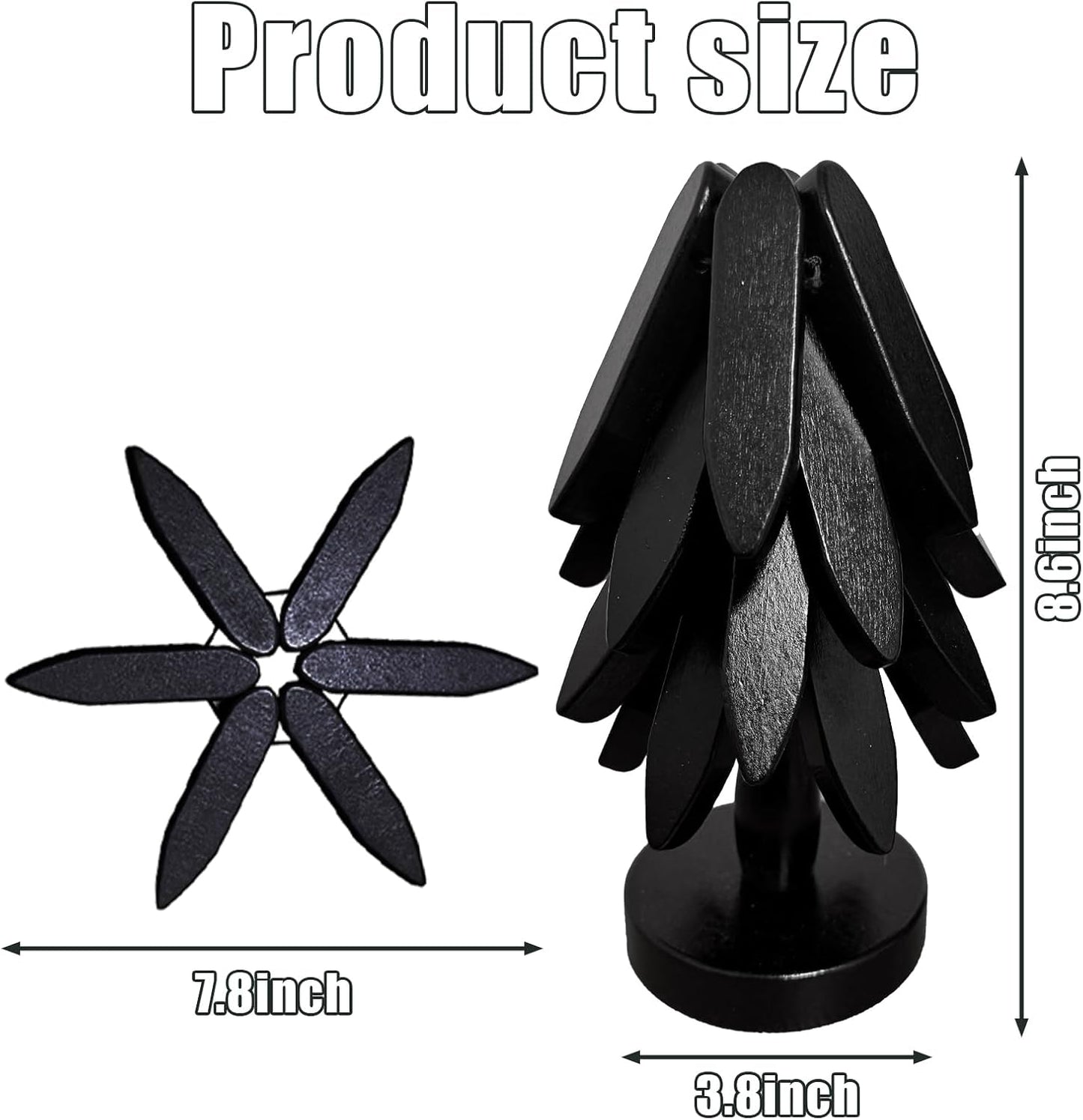 Wooden Trivets for Hot Dishes, Tree Shape Trivet Set, 4 Walnut Wood + 1 Stand stored Like a Christmas Tree,Foldable Kitchen Wooden Trivet,for Hot Dishes、Pot、Bowl、Teapot、Hot Pot Holder (Black)