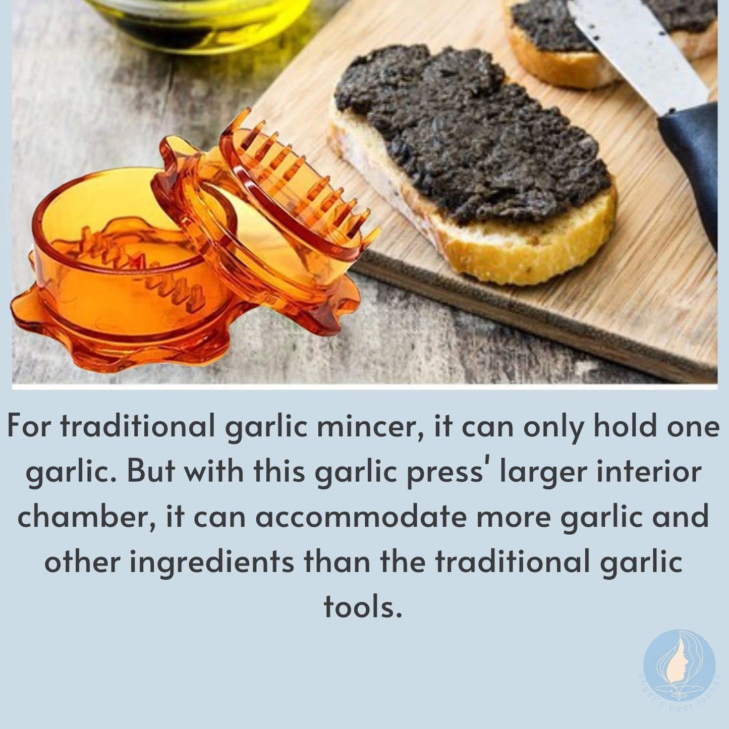 Angel’s Peel Lounge Garlic Mincer, Manual Garlic Grinder for Quick Meal Preparation - Kitchen Tools for Mincing Garlic, Ginger, Herbs, Nuts (Orange)