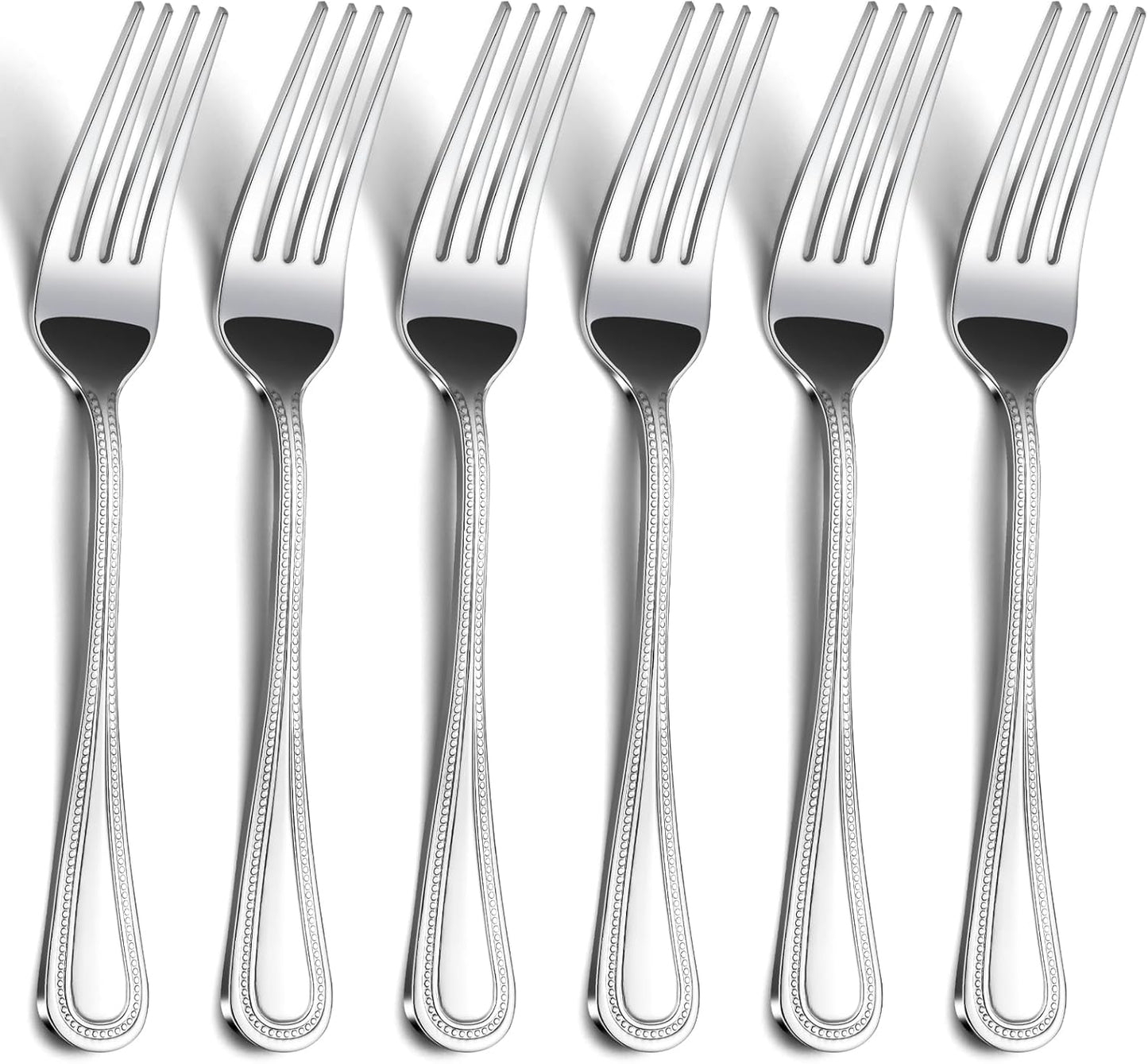 24-Piece Dinner Fork Set, 8-Inch Silverware, Stainless Steel, Elegant Pearl Dot Handle, Dishwasher Safe