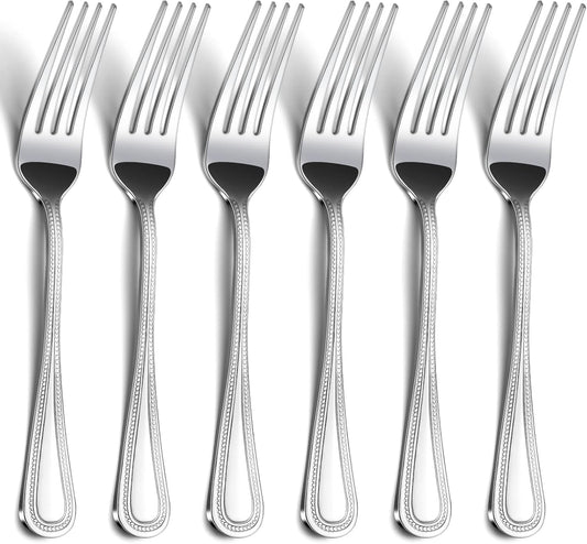 24-Piece Dinner Fork Set, 8-Inch Silverware, Stainless Steel, Elegant Pearl Dot Handle, Dishwasher Safe