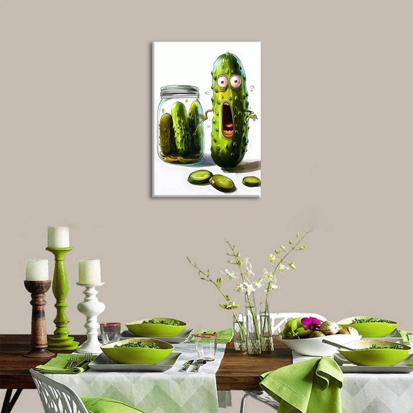 OIQArtOIQ Funny Kitchen Wall Art, Weird Kitchen Wall Decor, Vegetable Paintings Cool Postsers, Food Art, Eclectic Decor Dining Room, Chef Canvas Wall Art Print Artwork, Pickle Pictures