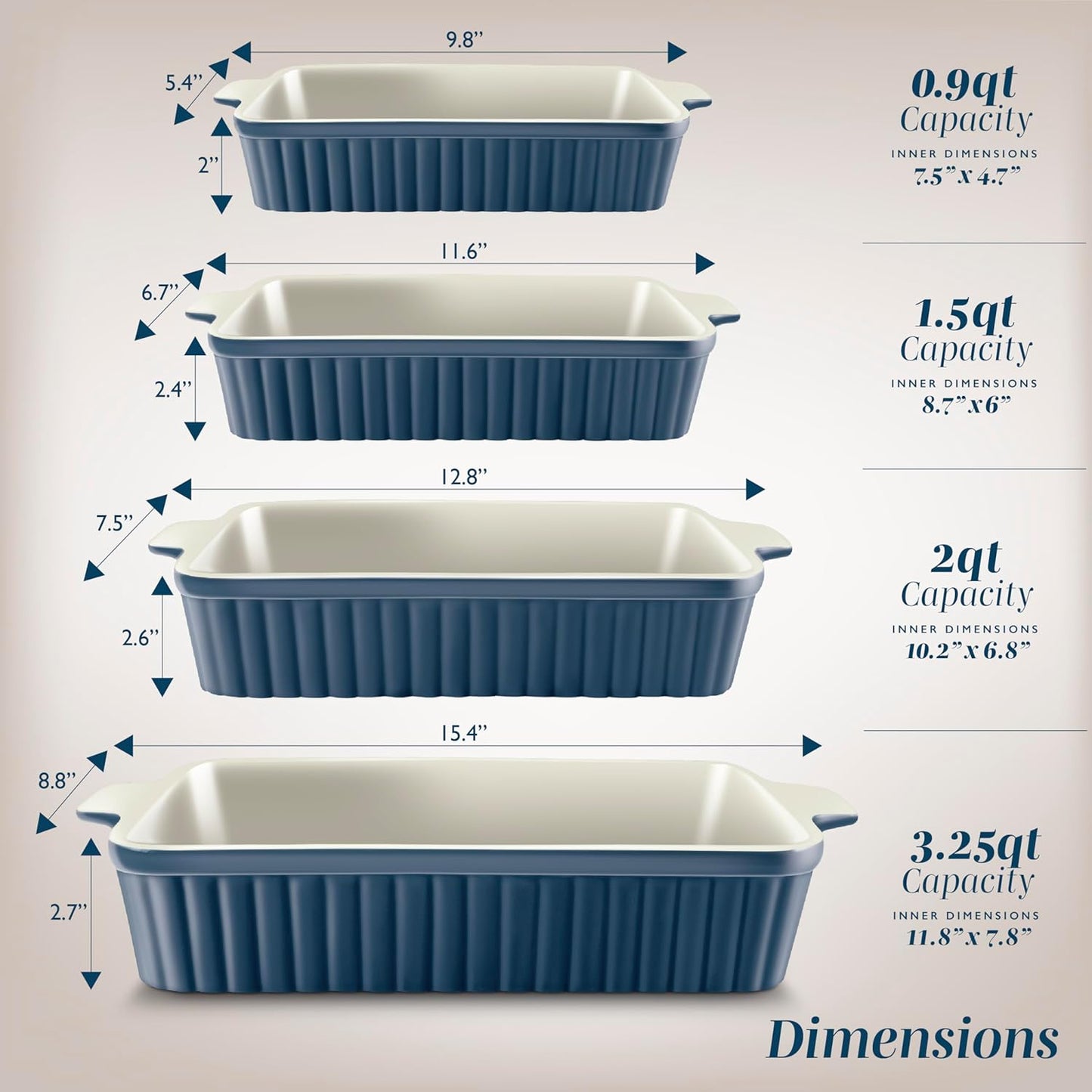 COOK WITH COLOR Casserole Dishes for Oven, Porcelain Baking Dishes, Ceramic Bakeware Sets of 4, Rectangular Pans Handles for Baking Cake Kitchen