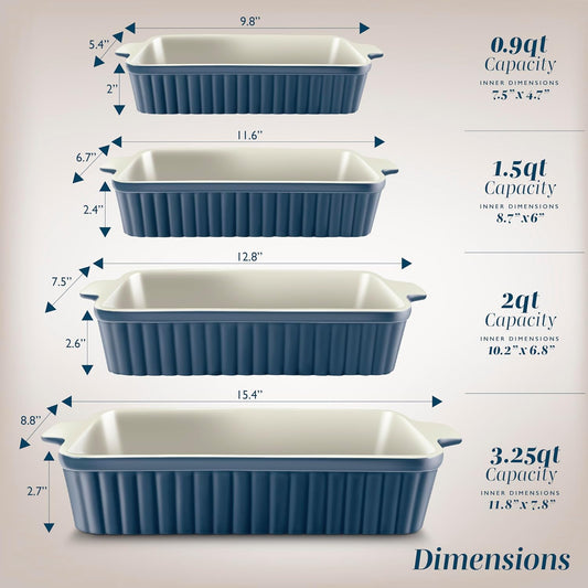 COOK WITH COLOR Casserole Dishes for Oven, Porcelain Baking Dishes, Ceramic Bakeware Sets of 4, Rectangular Pans Handles for Baking Cake Kitchen