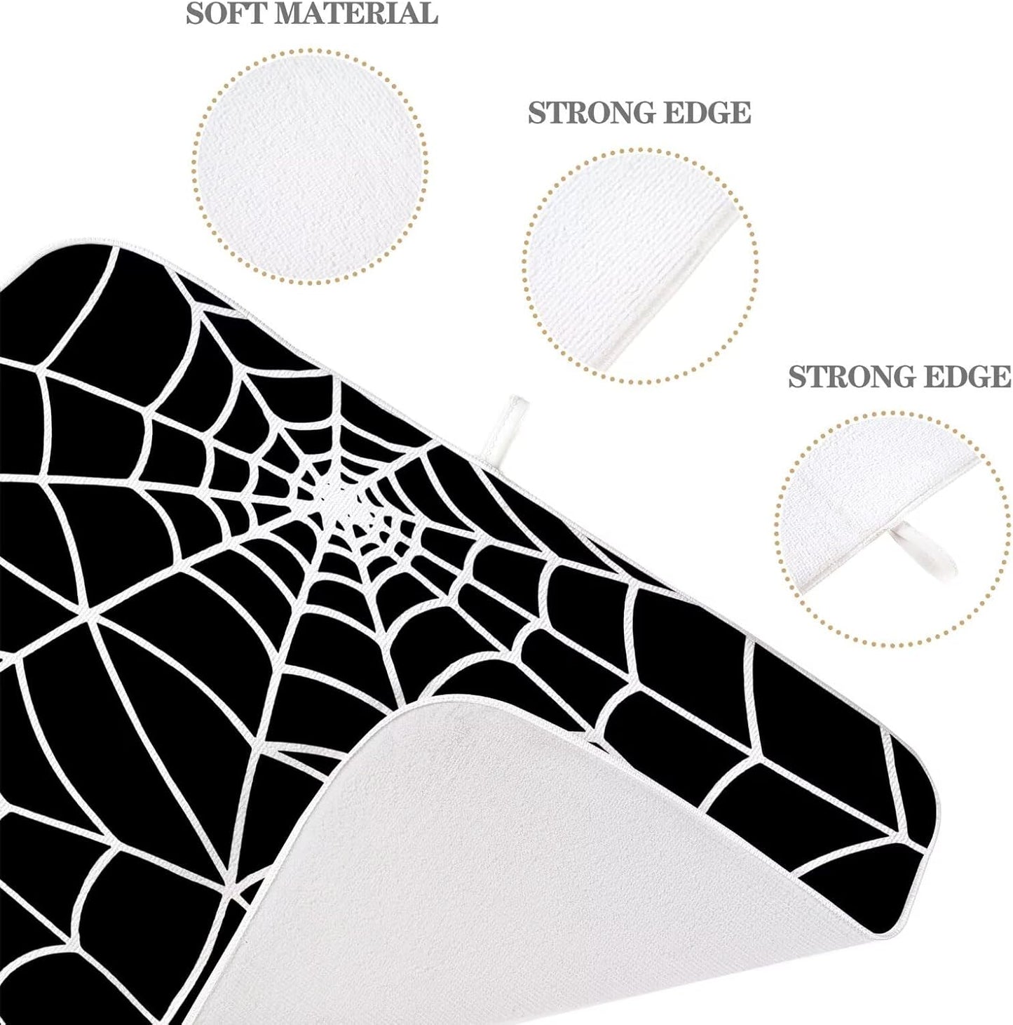 Halloween Spiderweb Dish Drying Mat 18 x 24 inch Halloween Scary Themed Black White Spider Web Decorative Drying Mats Microfiber Absorbent Dish Washable Draining Mat for Kitchen Counter