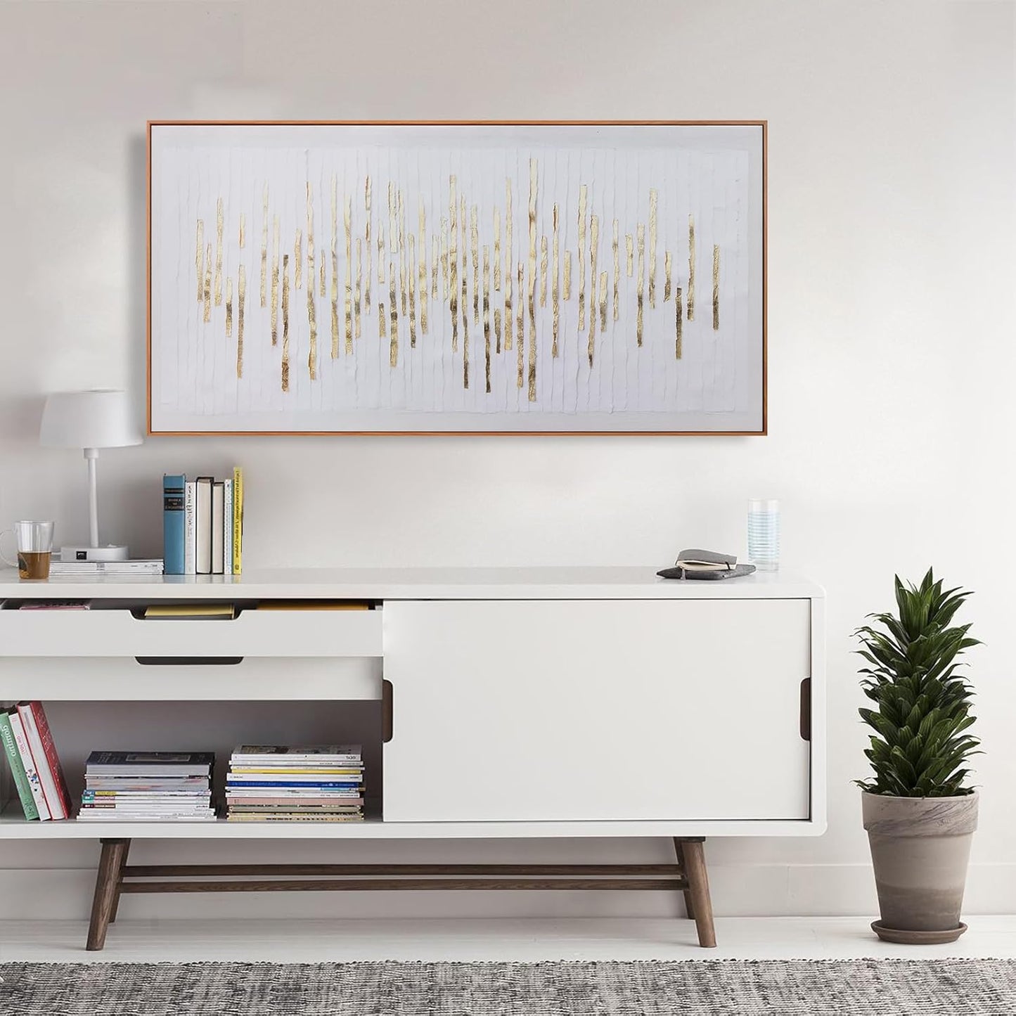 Wall Art Framed Artwork Wall Decor White Background Golden Decoration Golden Years Abstract Morden Canvas Painting For Bedroom Living Room Office Home Decor 20"X40"