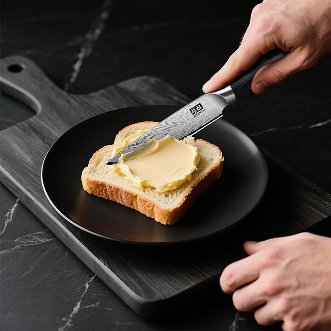 SHAN ZU Steak Knives Set of 6, Ultra Sharp 4.5 Inch High Hardness Powder Steel Steak Knife Set, Serrated Steak Knives with Ergonomic Pakkawood Handle Japanese Knives for Steak, Bread and Butter