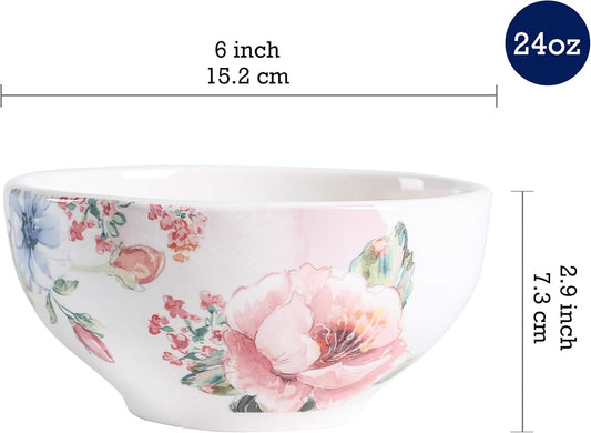 Bico Margret's Garden Cereal Bowls Set of 4, 24 oz Deep Ceramic Soup Bowls for Cereal, Salad, Noodles, Kitchen, Microwave and Dishwasher Safe, Gift for Housewarming and Thanksgiving