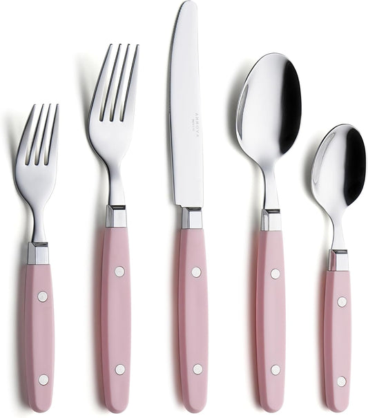 ANNOVA Silverware Set, Retro/Rivet Colorful Stainless Steel Tableware Kitchen Flatware Set Utensils, Includes Dinner Knives, Forks, Spoons, Salad Forks & Dessert Spoons (Light Pink, 20 Pieces)