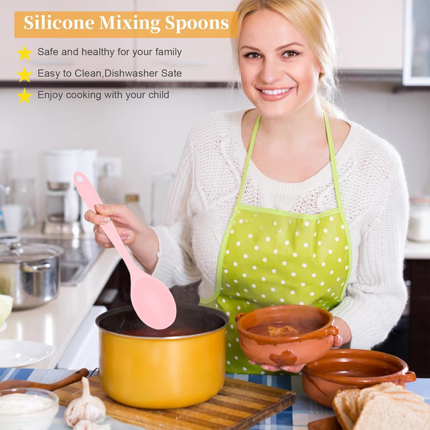 2 Pcs Silicone Nonstick Mixing Spoon, Silicone Spoons for Cooking Heat Resistant, Cooking Utensil for Kitchen Cooking Baking Stirring Serving (Pink)