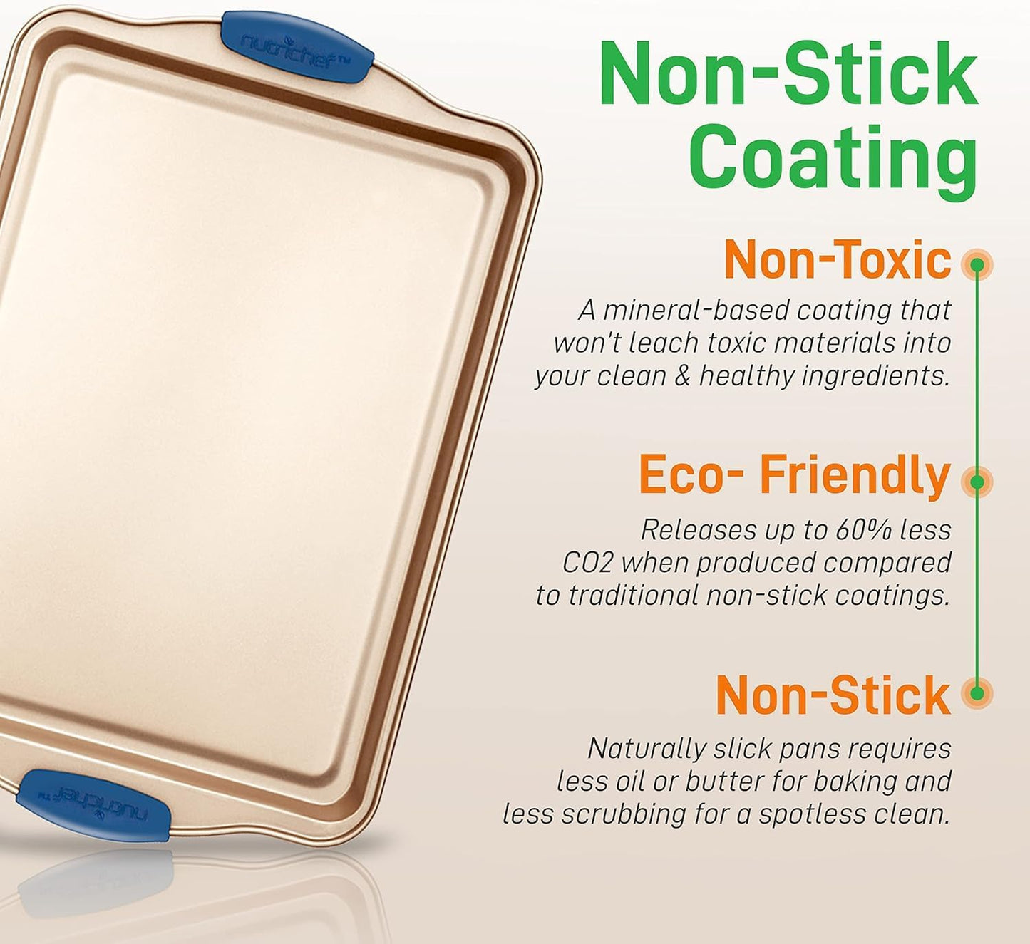 NutriChef 3-Piece Nonstick Bakeware Set - Premium Carbon Steel Oven Baking Trays w/Blue Silicone Handles - Small, Medium & Large Cookie Sheet Pans - PFOS, PFOA, PTFE-Free, Easy to Clean