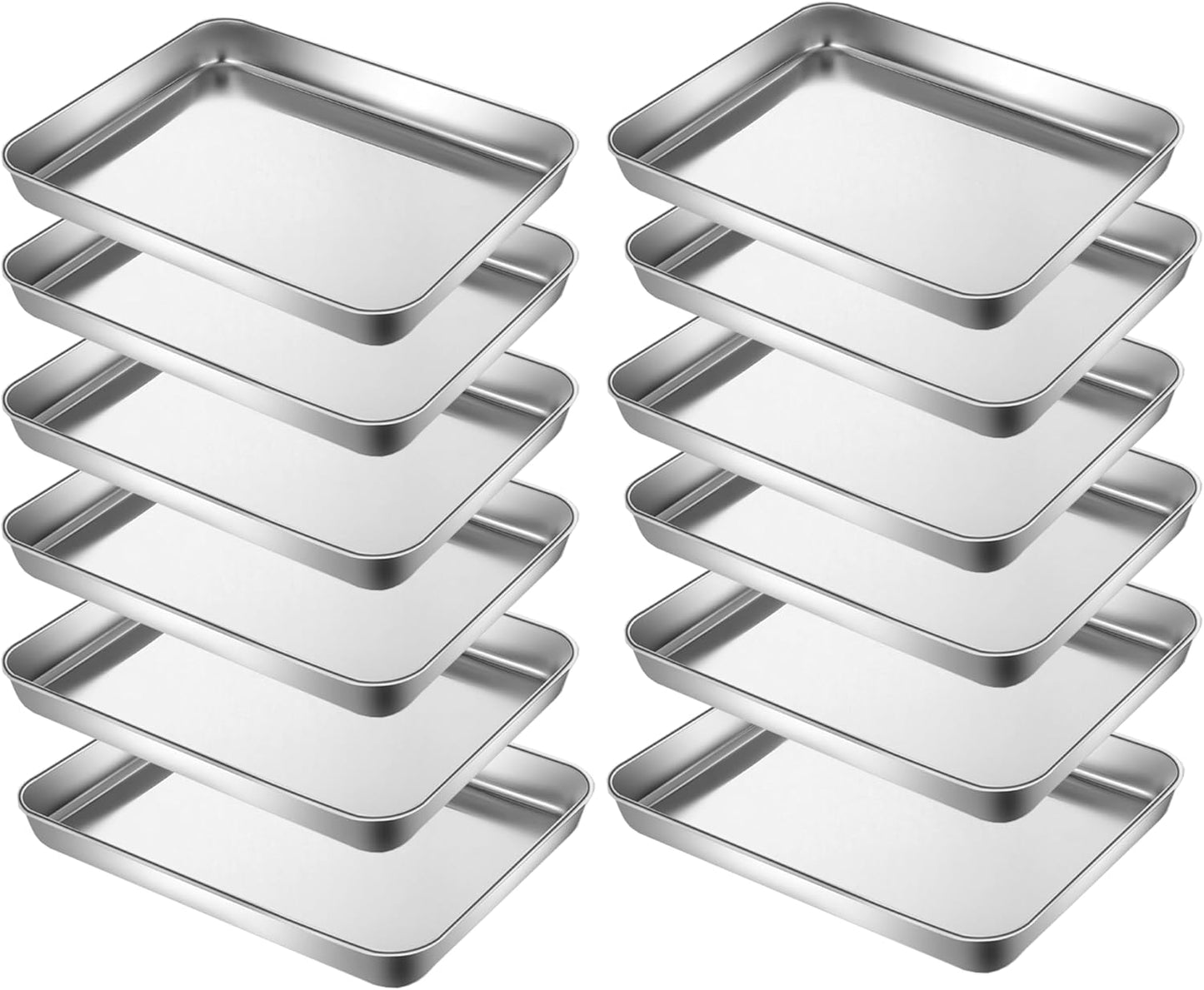Little Serving Trays Stainless Steel 304 in Bulk Small Cookie Baking Sheet Pans 10.4 x8.1 x1.1Inch (Diagonal 12.3) Reheat Food Small Items No Rust Dishwasher Safe Bakeware for 2 Person 12 Pack