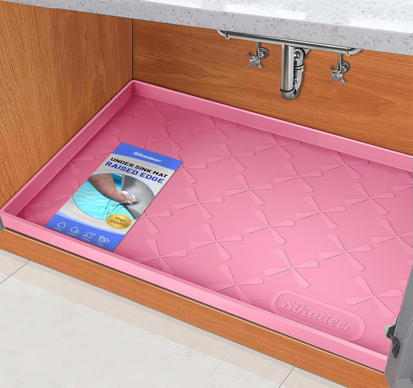 SIKADEER 34" x 22" Under Sink Mat Waterproof, Silicone Mat Kitchen Drawer Shelf and Cabinet Liner, Sink Protector for Bathroom Organizers and Storage, Boot Tray Pet Food Mats