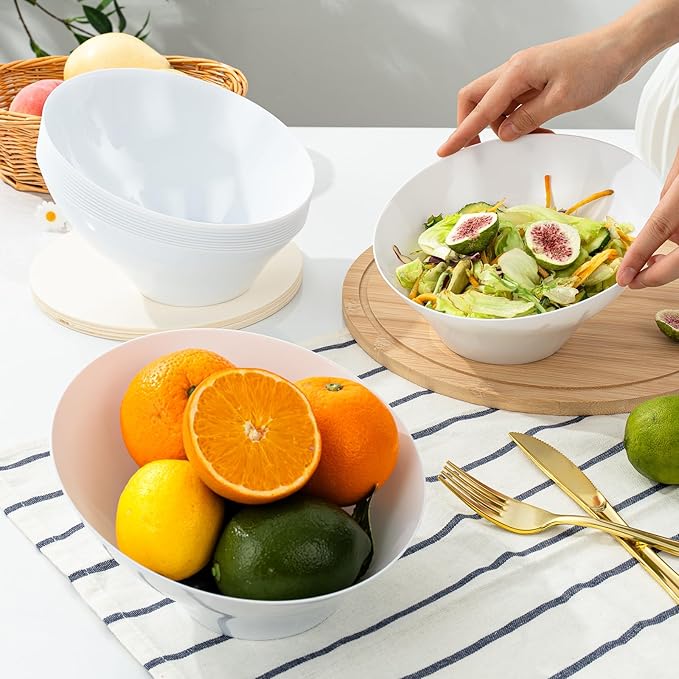 Goodluck 12 Pack White Plastic Serving Bowls for Party - 20 OZ Angled Disposable Serving Bowls for Wedding Party Chip, Candy, Salad & Fruit