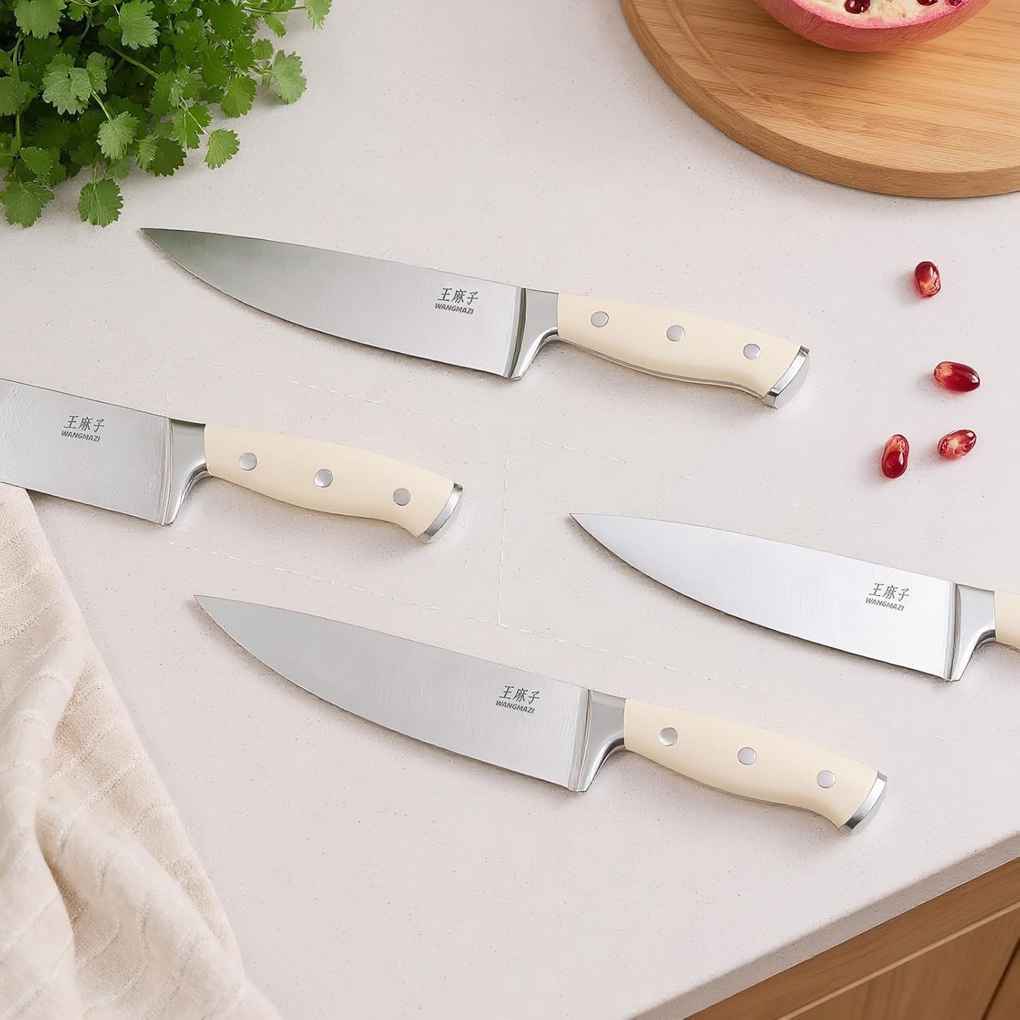 Newly Updated Premium Chef Knife Set High Carbon Stainless Steel Sharp Blade Ergonomic Rivets Handle Knife Block Set Hundreds of Years of Masterful Craftmanship(Ivory,15PCS)