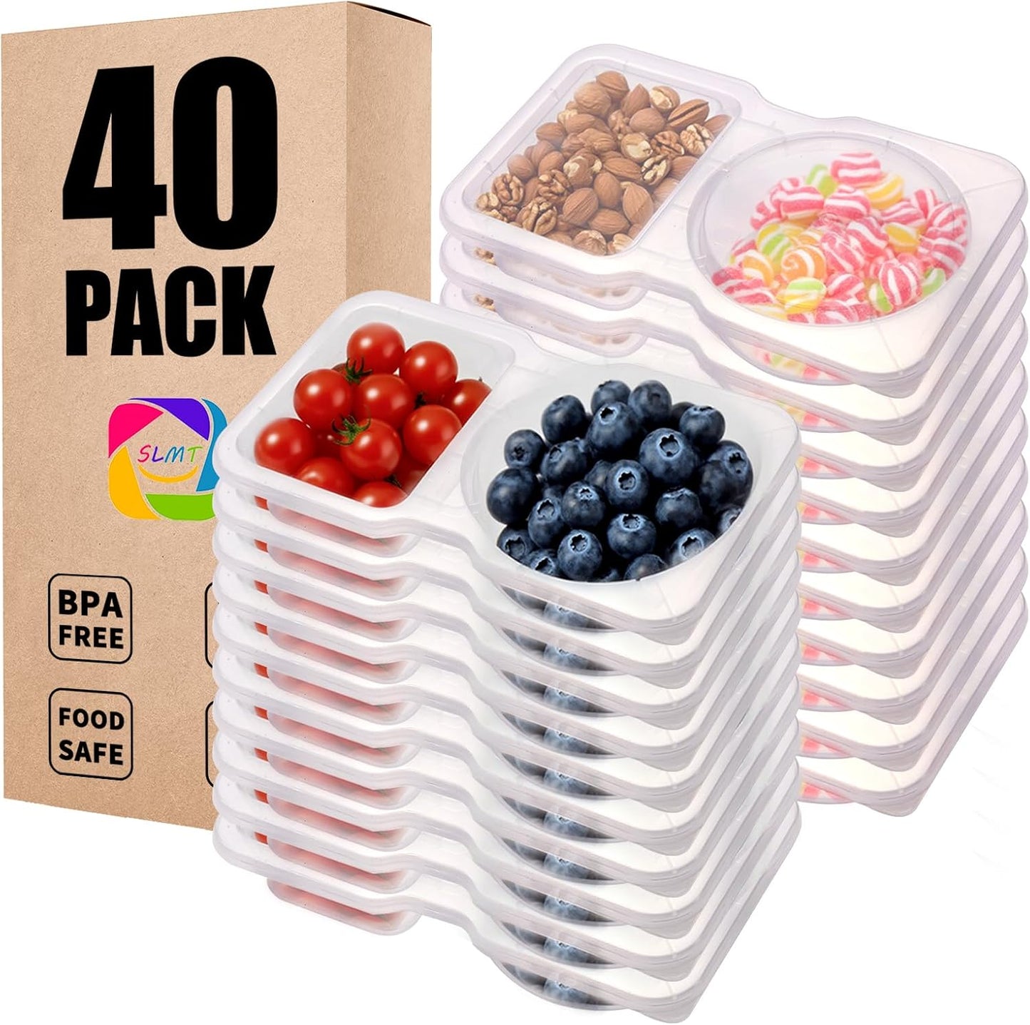 40 Sets Reusable Snack Containers with Lids for Kids Double Compartment Snack Packs Container Mini Grab and Go Prep Containers Contenedores Para Snacks