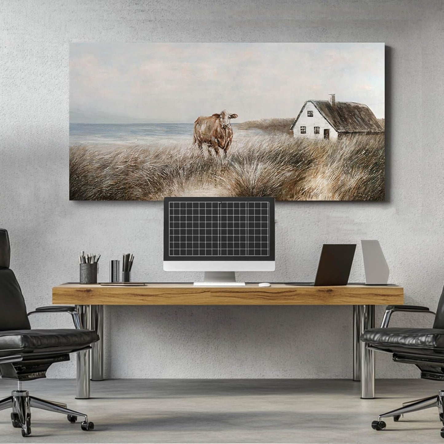 Western Decor Farmhouse Wall Art Cow Wall Art Rustic Painting Poster for Men's Bedroom Office Home Decorations for Living Room 24"x48"