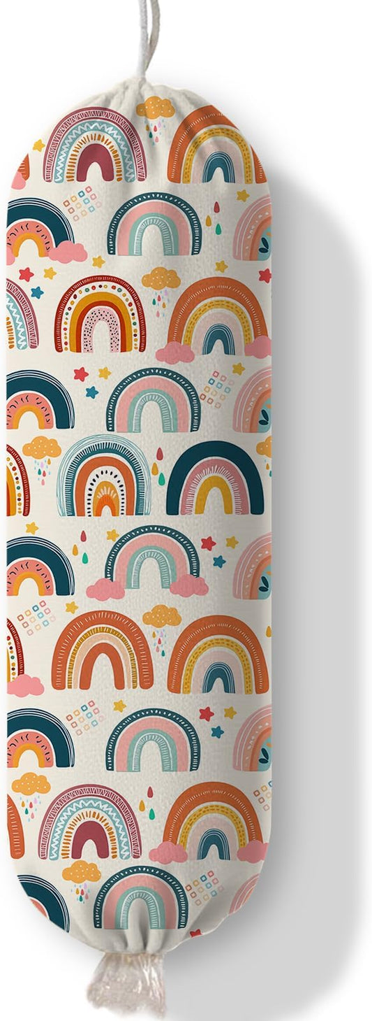 Plastic Bag Holder Dispenser, Plastic Grocery Bag Organizer & Wall Mount Paper Trash Bags Saver Storage for Kitchen Home Pantry Decor, Colorful Rainbow Kitchen Decor Shopping Bags Storage Dispenser
