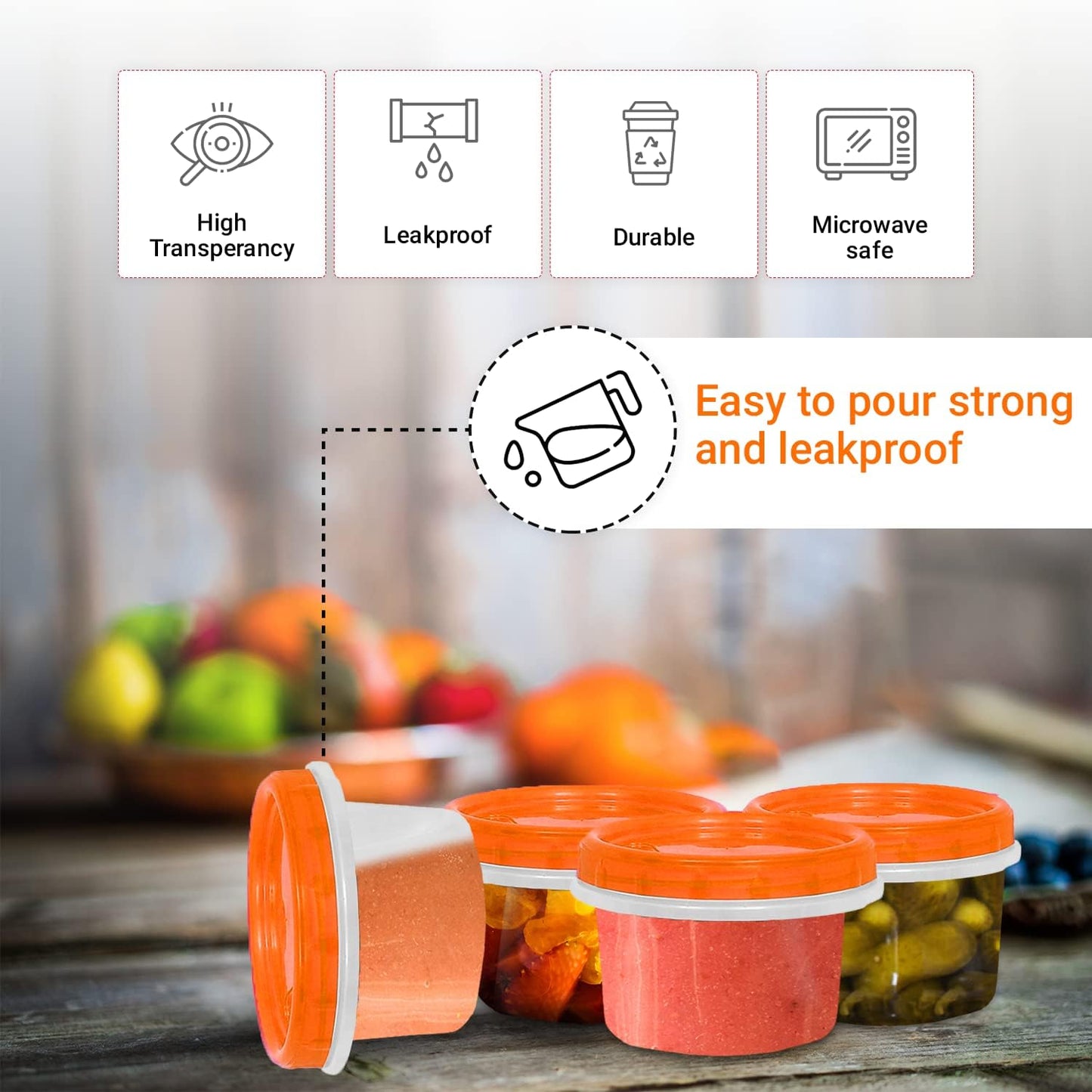 [Orange - 12 Pk] Airtight Deli Containers with Lids Twist Lock Top Clear Food Storage for Meal Prep Snacks, Leftovers Freezer and Microwave Safe Stackable Leak-Resistant and 12 Pc. Set (16 Ounce)