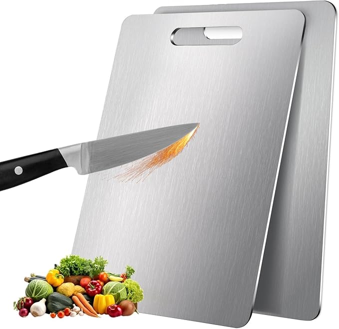 2 Pack, 100% Pure Titanium Cutting Board - 15x11 Inch Non-Slip Kitchen Chopping Board, Dishwasher Safe, Scratch Resistant, Easy to Clean, Durable & Hygienic for Meat, Vegetables, and Fruits