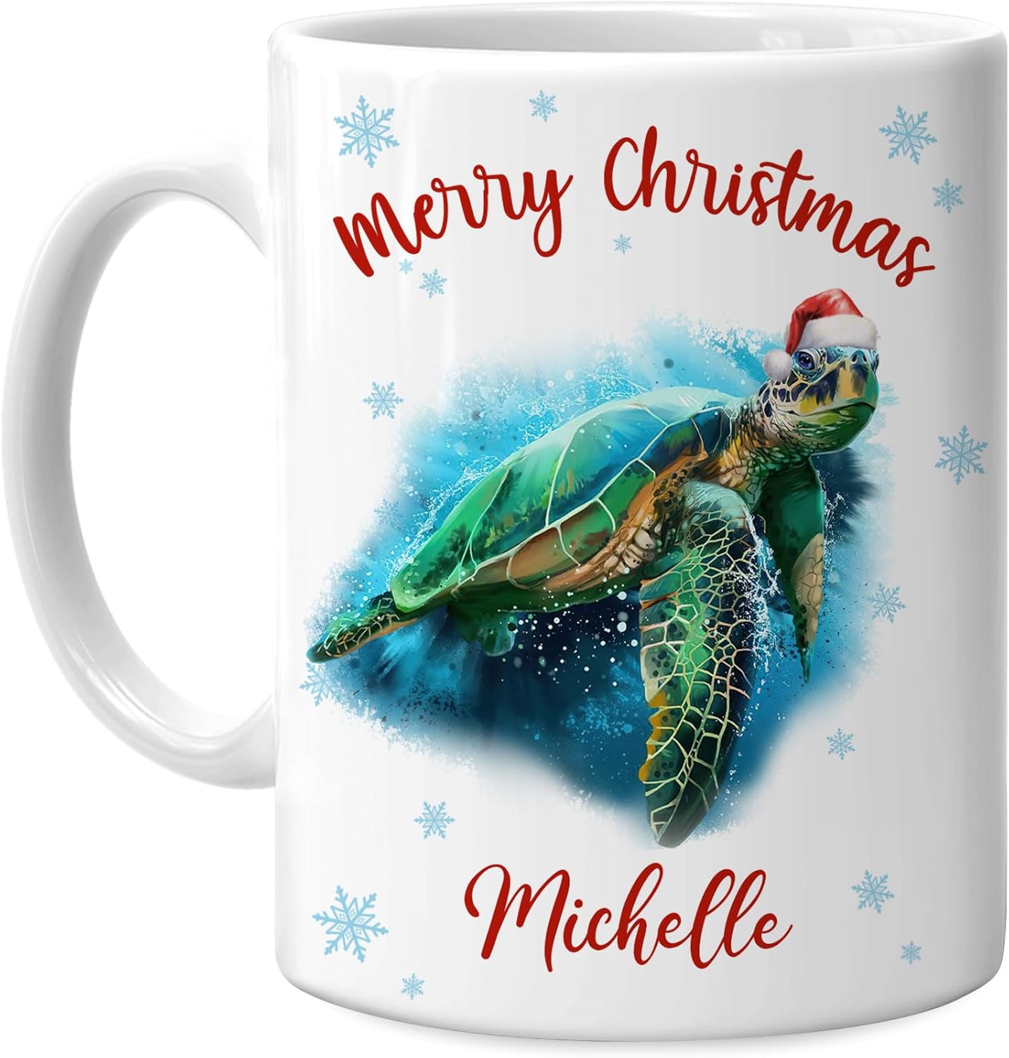 Hyturtle Personalized Gifts Sea Turtle Lover - Merry Christmas Customized Name Ceramic Coffee Mug Cup 11oz - Cute Sea Animal Lovers Gifts For Women, Girl kids Family On Birthday, Christmas