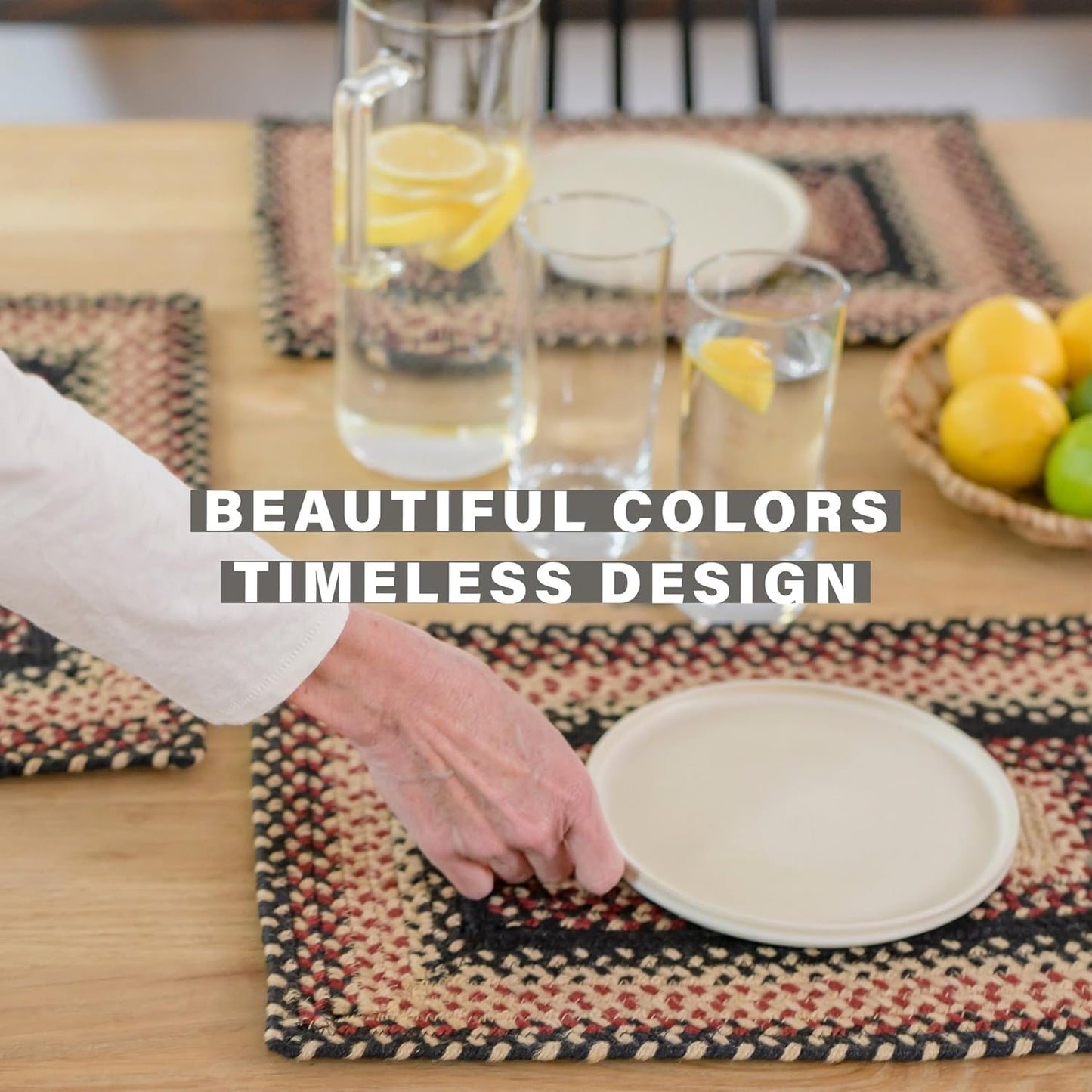 Homespice Primitive Star Gloucester Jute Braided Placemats, Warm Primitive Decor, Set of 4, Black and Red 13x19 Oval Table Mats - Vibrant Colors, Durable, Easy to Clean and Protects Furniture