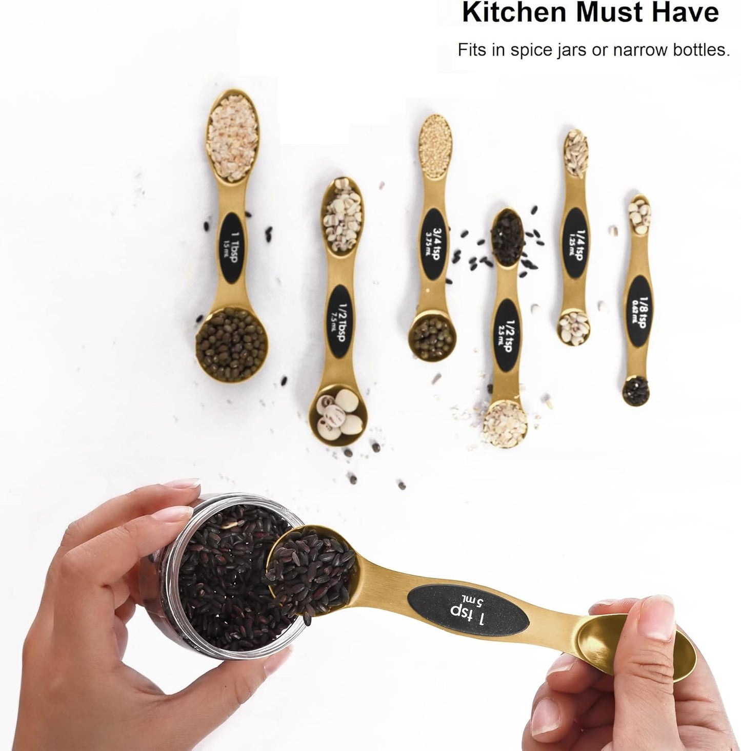 Magnetic Measuring Spoons Set Stainless Steel with Leveler-9pcs Stackable Measuring Cups for Baking-Measuring Cups and Spoon Set Kitchen Gadgets Apartment Essentials Fits in Spice Jars