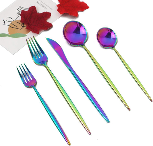 JASHII 20 Pieces Flatware Set, 18/10 Stainless Steel Utensils, Service for 4, Heavy Duty Silverware Gift, Dishwasher Safe, Mirror Polished Dinner Knife, Fork, Spoon for Restaurant (Rainbow)