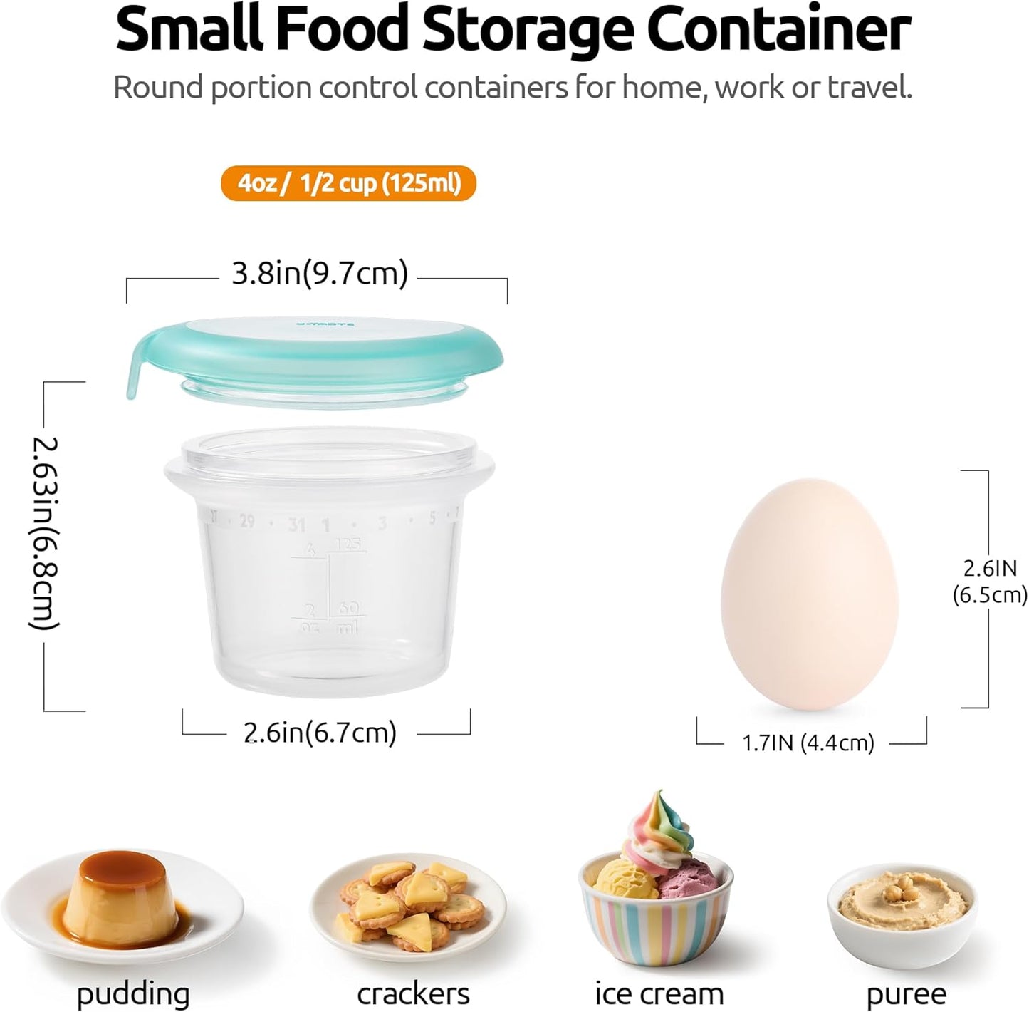 U-Taste 4oz×2 Silicone Food Container Set: Small Kitchen Storage with Airtight Lid, Freezer & Microwave Safe, Snack Box with Date Marking Circle, Clear Stackable for Yogurt, Hummus, Garnish-Aqua Sky