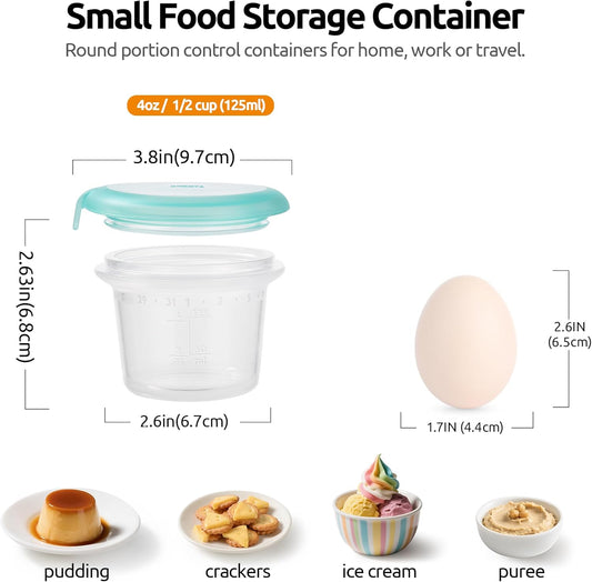 U-Taste 4oz×2 Silicone Food Container Set: Small Kitchen Storage with Airtight Lid, Freezer & Microwave Safe, Snack Box with Date Marking Circle, Clear Stackable for Yogurt, Hummus, Garnish-Aqua Sky