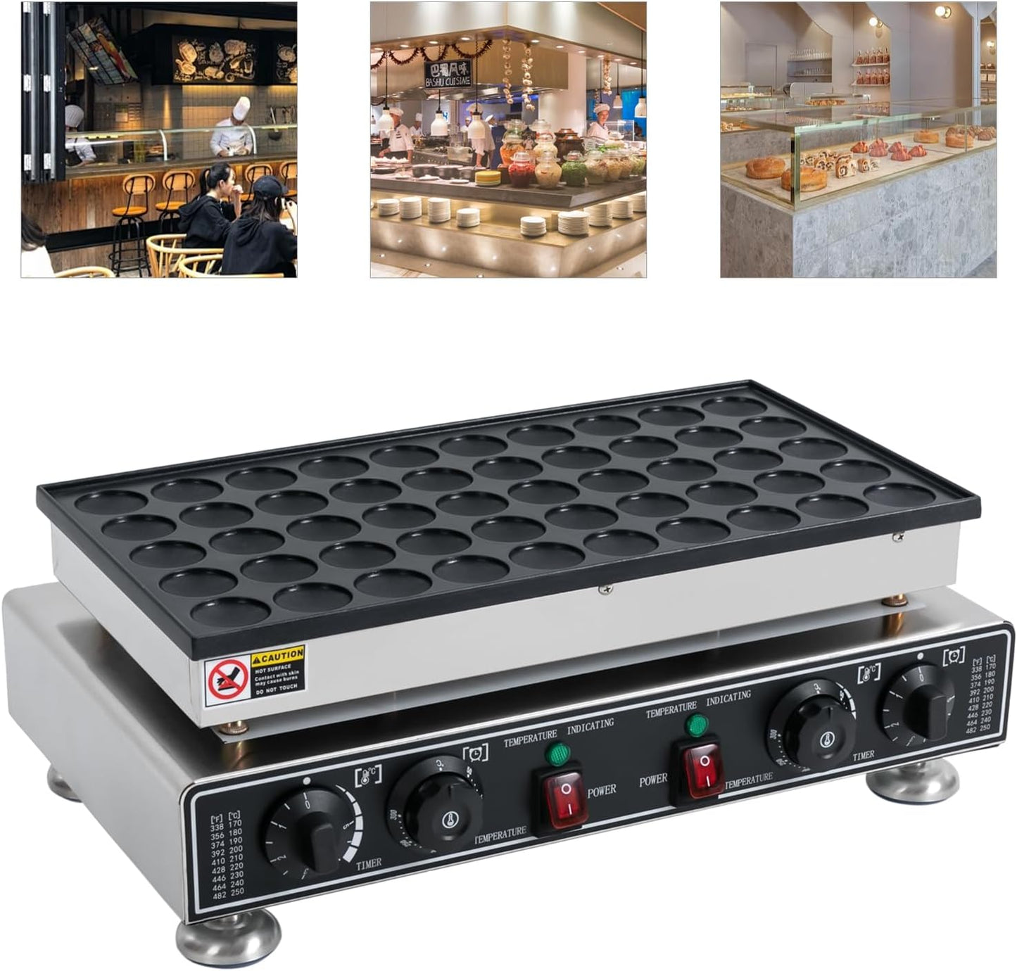 50 Pcs Waffle Maker Mini Pancake Maker Commercial Waffle Making Machine Professional Round Waffle Maker for Home Restaurant and Snack Bar 1800W 110V