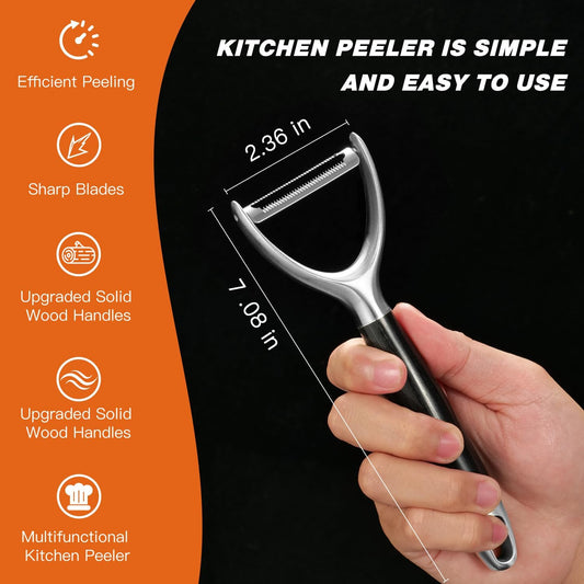 KULUNER 304 Stainless Steel Multi-Function Kitchen Peeler - With Solid Wood Handle, Sharp Durable Blade, Effortlessly Peels Vegetables and Fruits, Essential Kitchen Tool（ Type Y ）