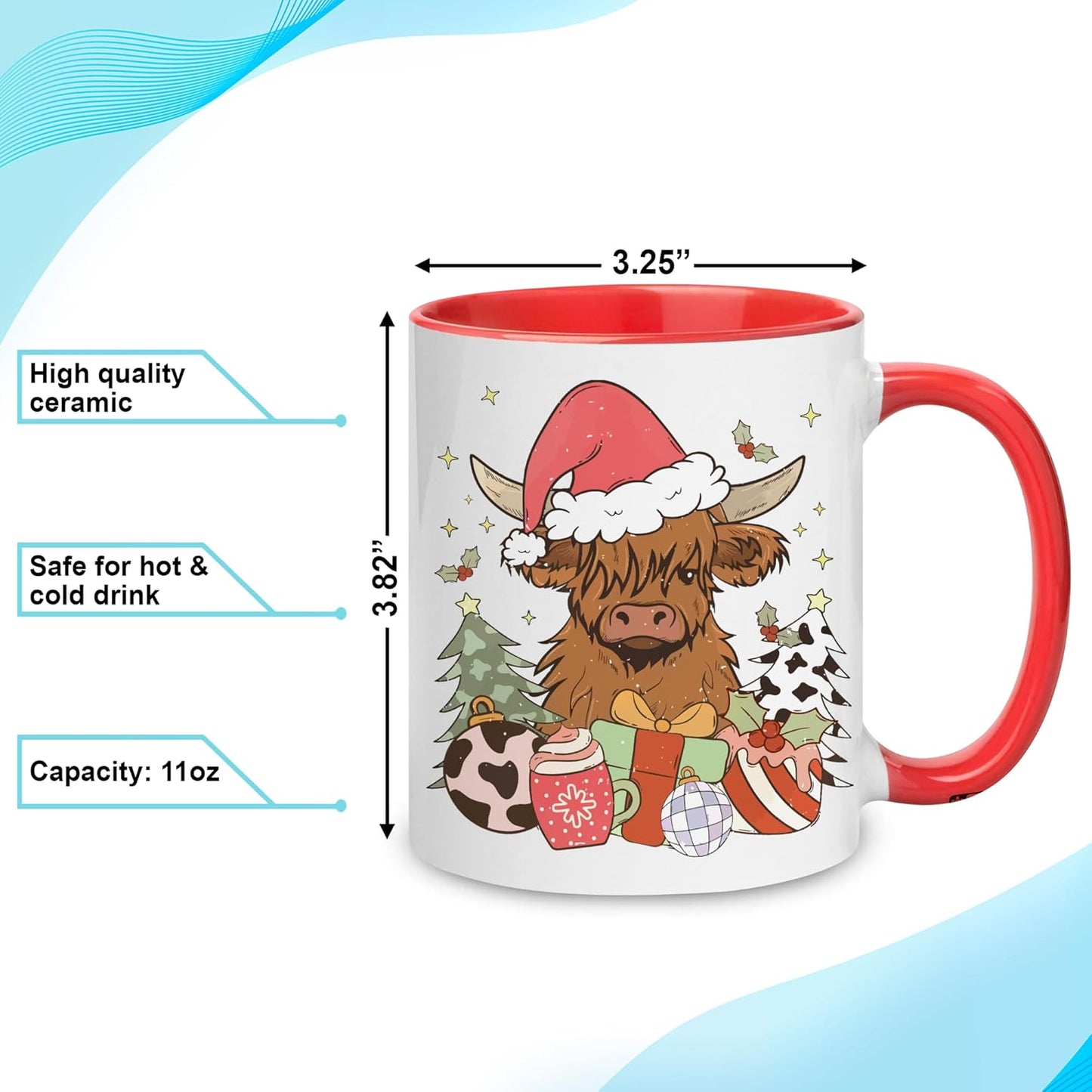Hyturtle Highland Cow Coffee Mug 11oz - Highland Cow Cup Gift For Women On Christmas - Farm Animal Gifts