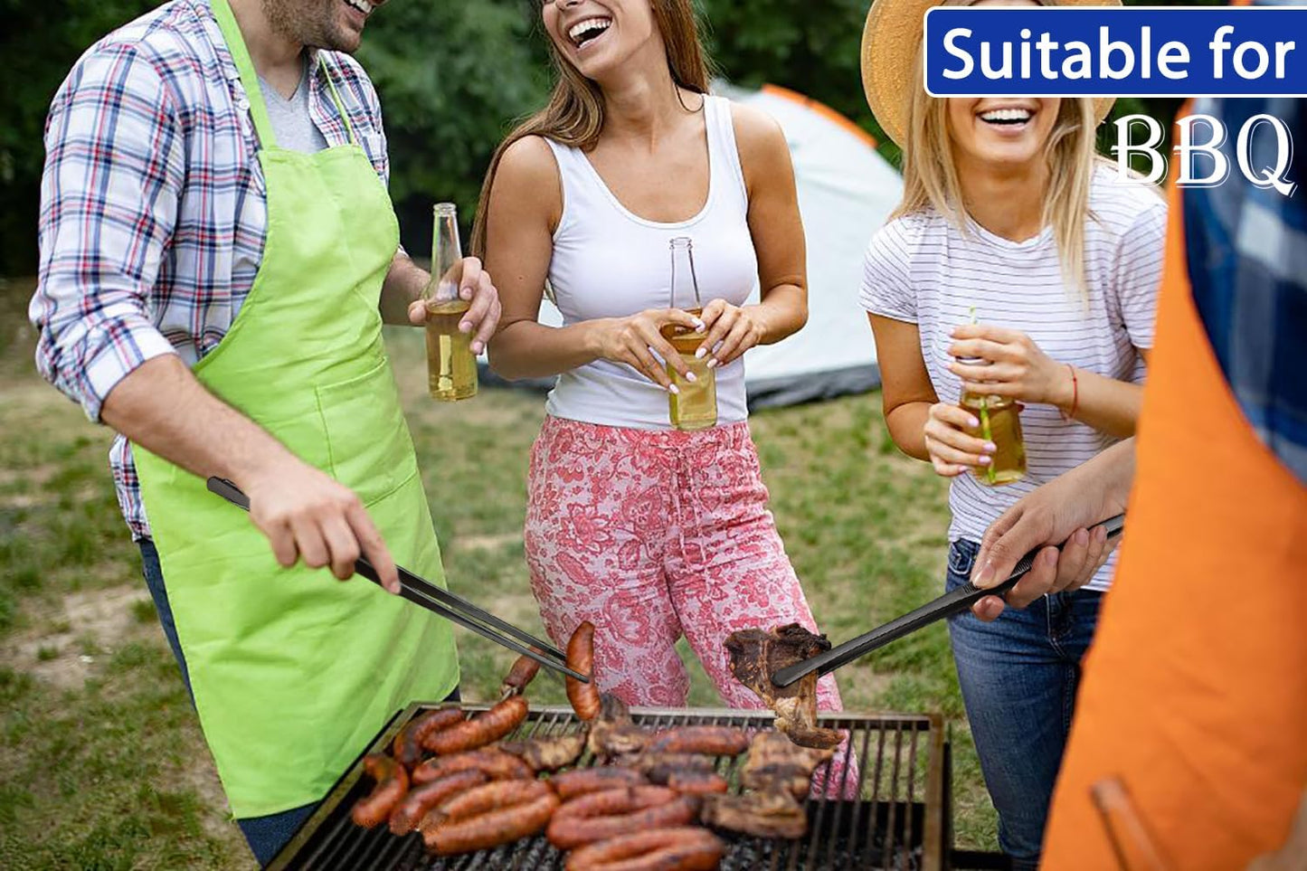 JETKONG 4 Pcs Kitchen Tweezers, 12'' and 10'' Stainless Steel Cooking Tweezers Set, High-Precision Tweezers Tongs for Cooking, Repairing, Seafood and BBQ (Black)