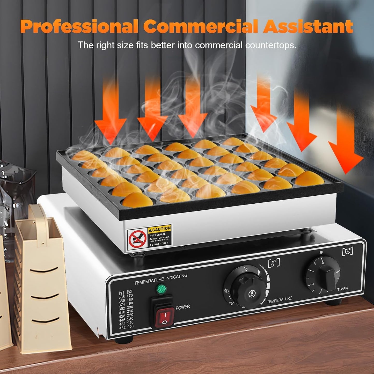 1000W Commercial Muffin Machine, 110V Electric Waffle Furnace Hotcakes Maker Stainless Steel, 36 Holes Mini Pancakes Maker Machine for Home and Restaurants