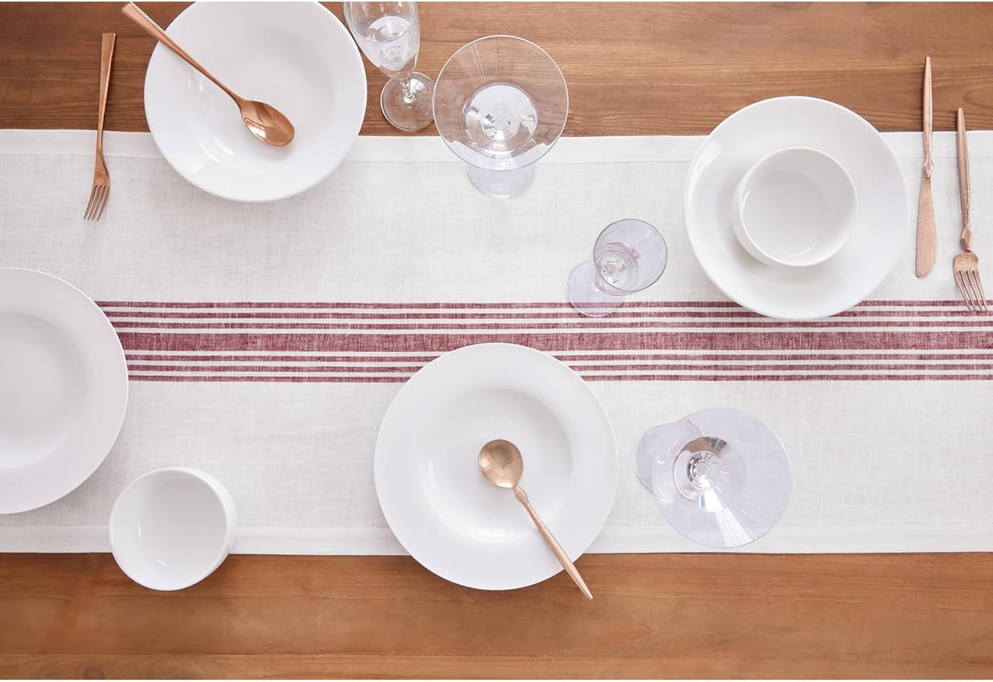 Solino Home Linen Striped Table Runner 120 Inches Long - Farmhouse 100% Pure Linen Burgundy and White Dining Table Runner 18 x 120 Inch for Fall, Autumn, Thanksgiving, Christmas