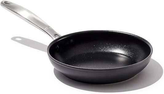 OXO Enhanced 8" Frying Pan Skillet, PFAS-Free Ceramic Nonstick, Durable Hard Anodized Cookware, Scratch Resistant, Stainless Steel Handle, Good Grips, Dishwasher Safe, Oven safe, Black