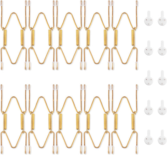 Bilillo 10 Pack Plate Hangers for Wall, Suitable for 4-5 Inch Decorative Plates, Invisible Stainless Steel Heavy Duty Wire Holders with Springs and 10 Pcs Wall Hooks for Displaying Dishes and Platters