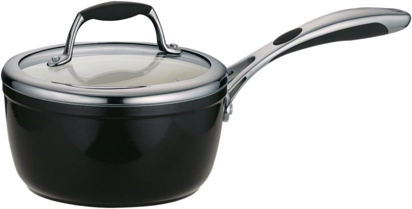 Tramontina Gourmet Ceramica Deluxe Sauce Pan with Lid, Non Stick Ceramic Interior, 1.5-Quart, Metallic Black, Made in Italy