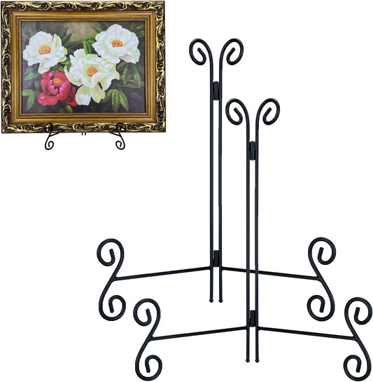 Plate Stand, 12 Inch Plate Holder Display Stand 2 Pack, Black Metal Picture Stand Picture Frame Easel for Home Office Exhibition Reception